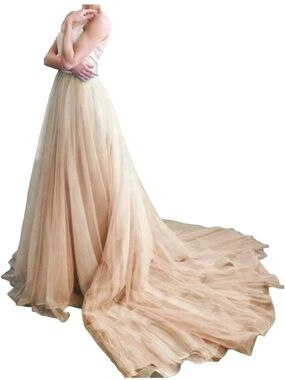 Ethereal Champagne Tulle Skirt with Long Train